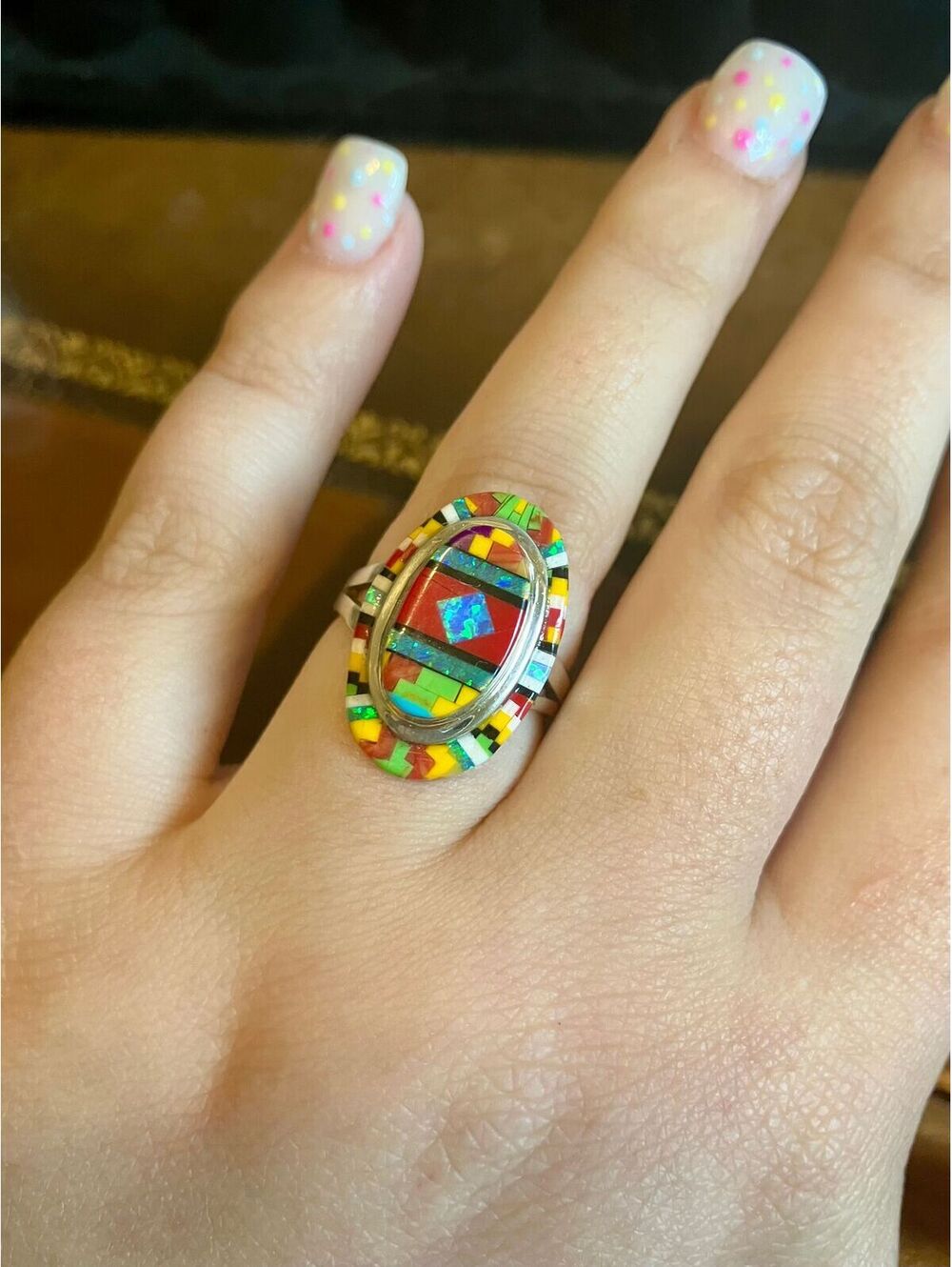 Sz 7.25 ZUNI Framed Micro Inlay Sterling Silver Ring